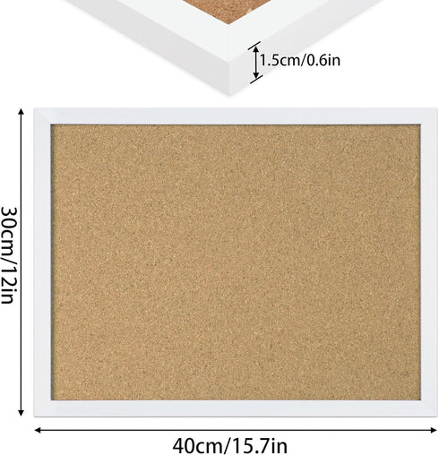 FEBSNOW Cork Board Bulletin Board, 15.7 x 12 Inches with White Frame, Hanging Pin for Office