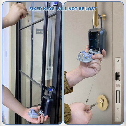 Key Lock Box With Retractable Key Tether - Fixed in the Lock Box to Prevent Carrying the Key After Entering