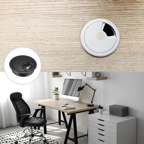 Black Cable Cord Grommet (50mm/1.97") 1Pcs, Zinc Alloy Round Cover for Home Desk Wire Management