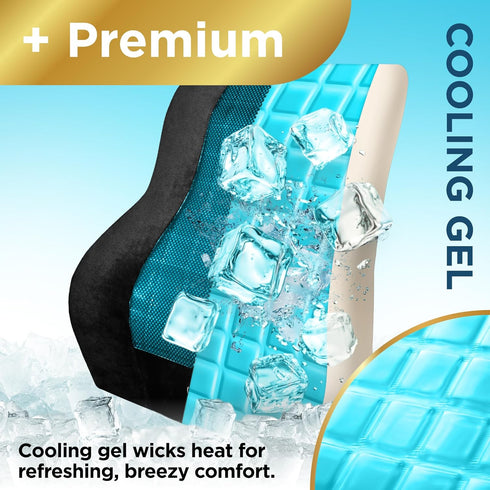 BLACK+DECKER Memory Foam Lumbar Support Pillow with Cooling Gel High Back Lumbar Cushion for Office, Car, Wheelchair