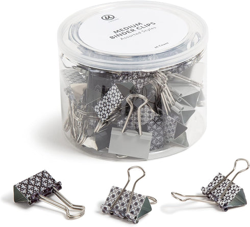 U Brands Fashion Binder Clips, 36 Count Moroccan Monochrome with Silver Prongs, 32mm Office Organization Supplies