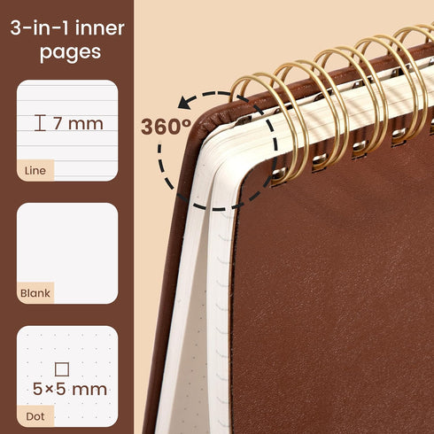 Yoment Top Spiral Notebook, Leather Large Steno Pads, 240 Pages, 7x10, 100 GSM Thick Paper, Left Handed Notebooks