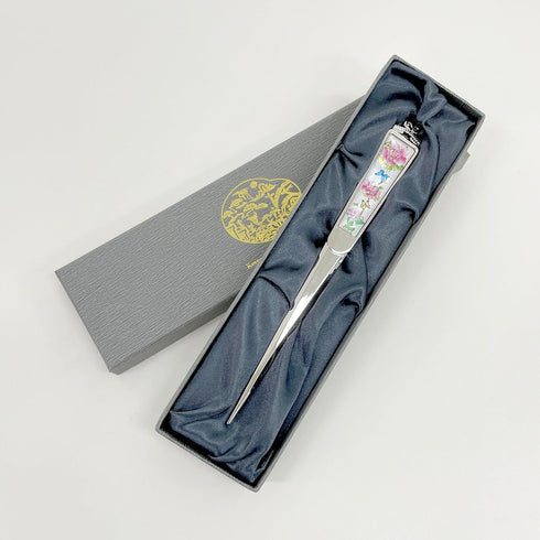 Decorative Envelope Paper Letter Opener with Antique Design, Silver Steel Office Knife, Peony