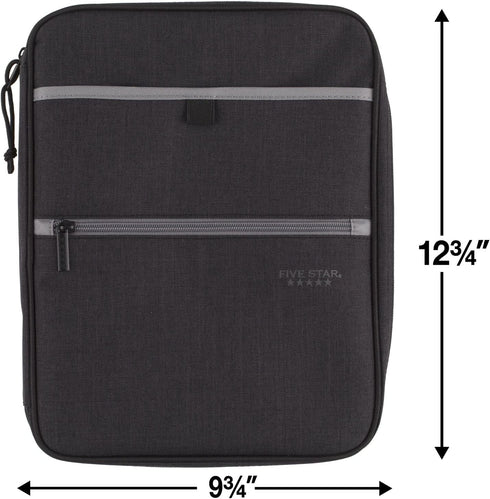 Five Star Zipper Binder, 1 Inch 3-Ring Carry-All with Internal Pockets, 375 Total Sheet Capacity, Heathered Black/Gray