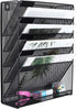EasyPAG 5 Slot Wall Hanging File Organizer - Vertical Office Desk / Wall Mounted Paper Holder with Bottom Tray, Black