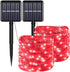 YAOZHOU Red Solar Christmas String Lights, Outdoor Waterproof, 100 LED (2 Pack), 8 Modes Fairy Lights