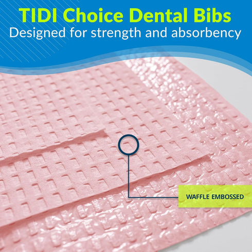 3 13 18 (Pack 500)Disposable BibsEmbossed2-Ply (917466) TIDI Choice Dental Bib, Pink (Mauve), Layers, W x L of Dental