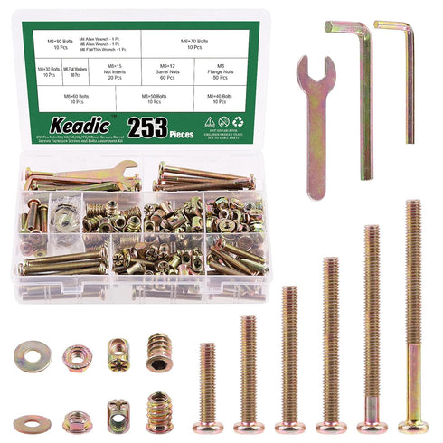 Keadic 253Pcs M6 Baby Bed Crib Screws Baby Crib Bolts Replacement Kit Hex