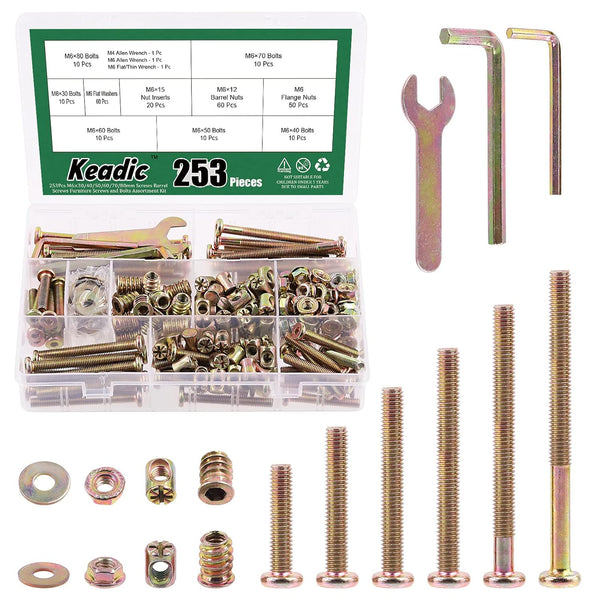 Keadic 253Pcs M6 Baby Bed Crib Screws Baby Crib Bolts Replacement Kit Hex
