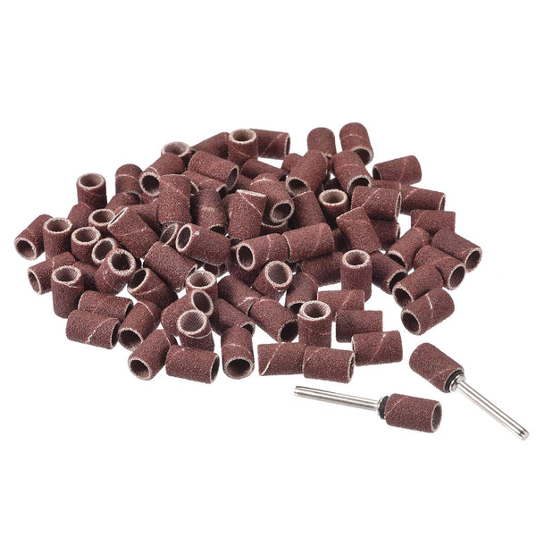 uxcell 100 Pcs 1/4 Inch Sanding Sleeves Sandpaper Set, 120 Grit with 2 Pcs 1/8 Inch Drum Mandrels