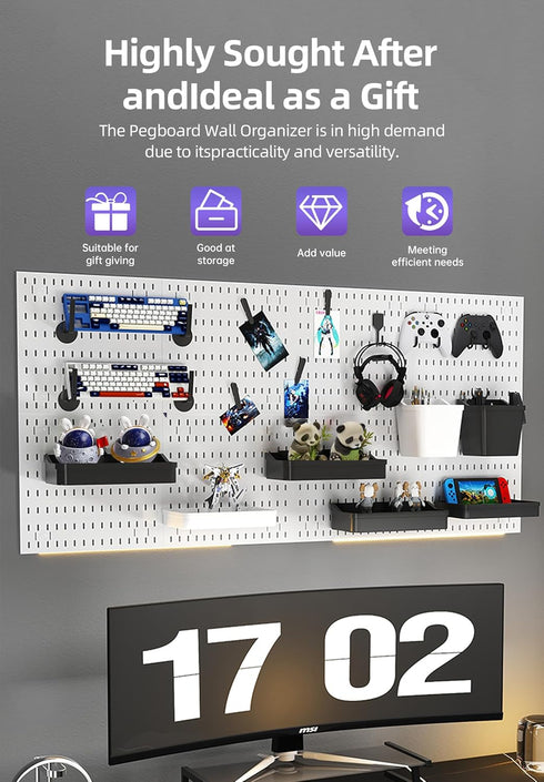 Revamp Your Space with Versatile Pegboard Kit, Organize Home, Office, and Gaming Setup with Customizable Solutions,