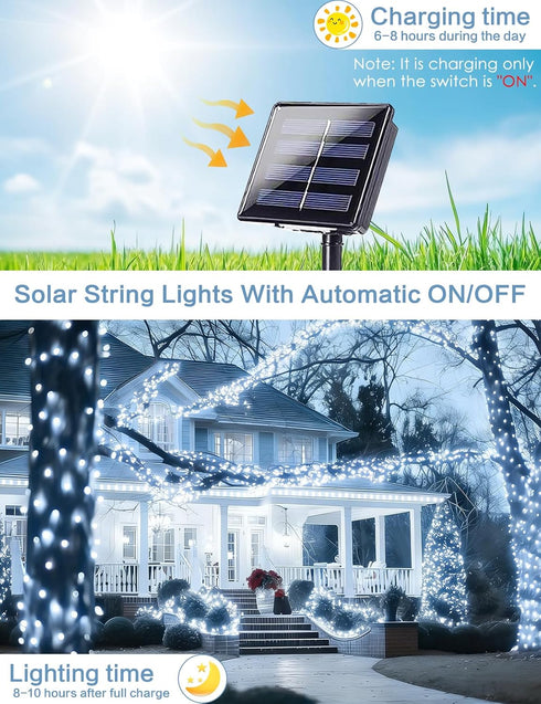 2-Pack 80FT 200 8 Solar String Lights Outdoor, Upgraded LED Solar Twinkle Light for Outside, Waterproof Silver Wire