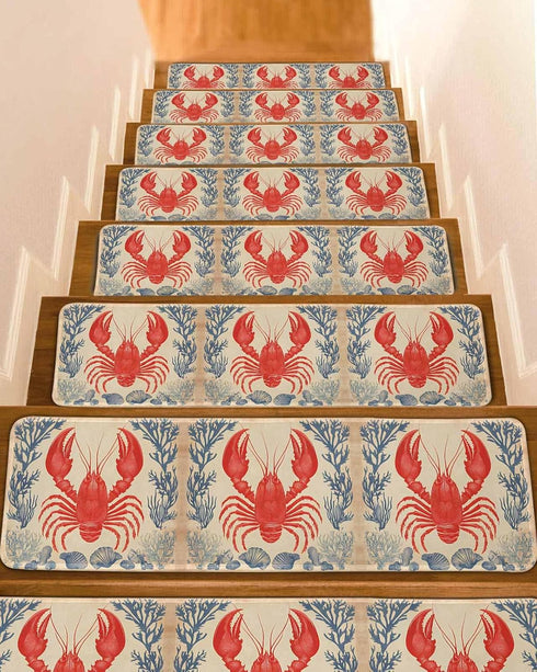 BOHOOSKYLAR Marine Life Stair Treads Lobster Shell Coral Ocean Indoor Non Slip Peel