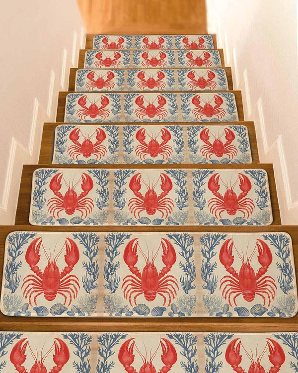 BOHOOSKYLAR Marine Life Stair Treads Lobster Shell Coral Ocean Indoor Non Slip Peel