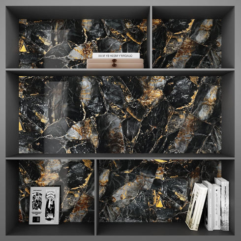 CRE8TIVE Glossy Slate Gold Marble Contact Paper, Peel and Stick Waterproof Vinyl for Kitchen Countertops, 12"x80"