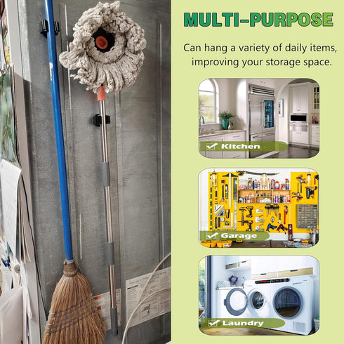 ULIBERMAGNET Magnetic Mop Broom Holder, Heavy Duty Movable Wall Mounted Utility Storage for Garage and Kitchen