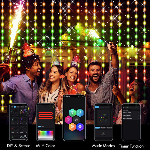 KBG (8Ft 6Ft) Smart Curtain Lights RGB Color Changing Christmas Curtain Lights, USB Powered with Remote/APP Control