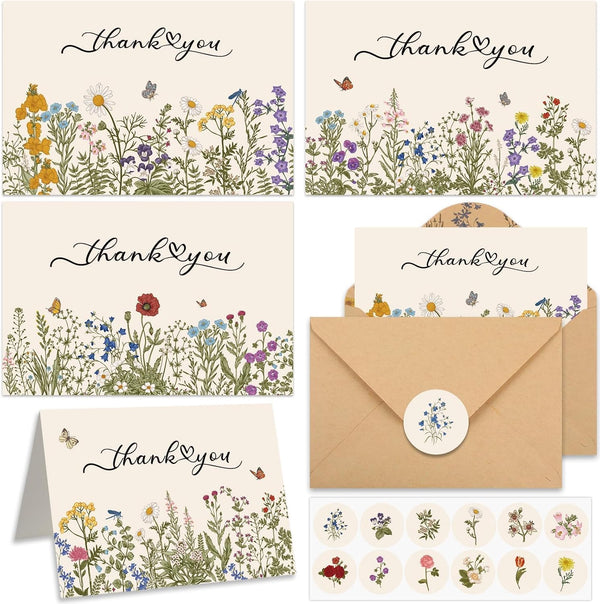 52 Pack Thank You Cards With Envelopes Wildflower Thank You Cards Bulk