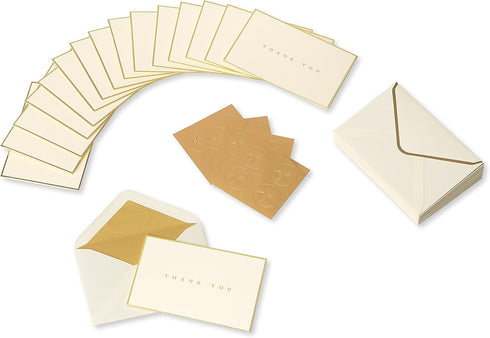 Papyrus Thank You Cards with Envelopes - Gold Border, 16-Count