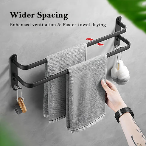 SEIDO 28 Inch 2-Tier 304 Matte Black Double Towel Bar, Heavy Duty Square Ladder Towel Rack for Bathroom Wall Mounted