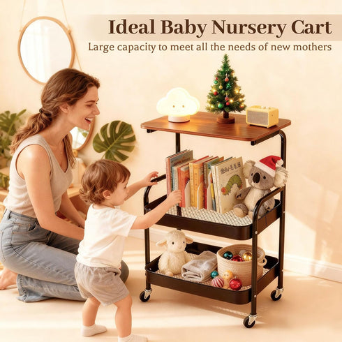 Gmrithaf 3 Tier Rolling Cart, Utility Carts with Wheels, Heavy Duty Metal Storage Organizer Cart for Art, Book, Snack