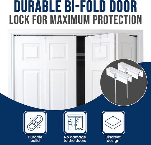 (2- Pack) Closet 1 3/8" - Safety Innovations Bi-fold Door Lock - Protection Child and Pet Proof Bi-fold Door Lock
