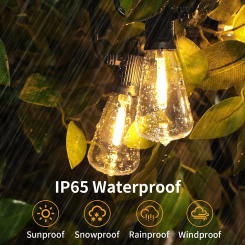 50 Bulbs 27 ST38 Bulbs (2 IP65 Dimmable 2700K ZOTOYI Outdoor String Lights FT, Patio with LED Plastic Edison Spare)