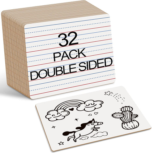 Dry Erase Boards for Kids, 32 Pack Double Sided Small Whiteboard with Lines, 9"x12" Mini Boards for Classroom