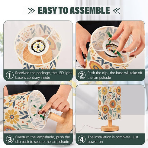 Generic Vintage Floral Scandinavian Small Desk Lamp for Bedroom Nightstand Bedside Lamps with USB Table Lamp