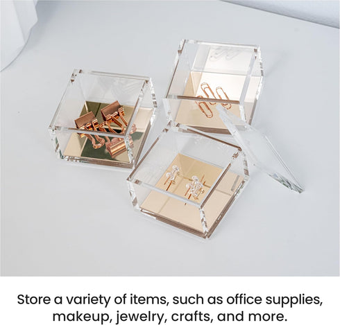 OfficeGoods 3-Tier Stackable Acrylic Holder, Stylish Desk Organizer for Office or Home with Gold Metal Base
