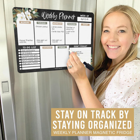 Floral Magnetic Weekly Calendar for Fridge, Dry Erase Board, Magnetic Planner, Schedule Board for Fridge
