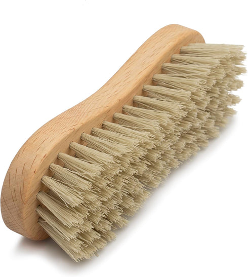 KONEX Medium-Stiffness Nylon Fiber Scrub Brush, Heavy Duty Cleaning Brush with Wooden Handle, Brown for Floors