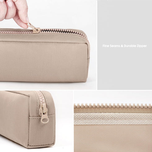 Big Capacity Pencil Case, Pure Color Pen Pouch with Zipper for Adult Officers, Stationary Storage Bag (Khaki)