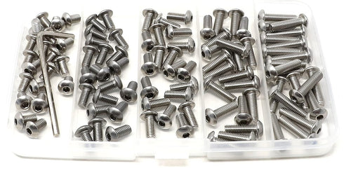 iexcell 100 Pcs M5 x 8/10/12/16/20 Stainless Steel 304 Hex Socket Button Head Cap Screws Assortment Kit