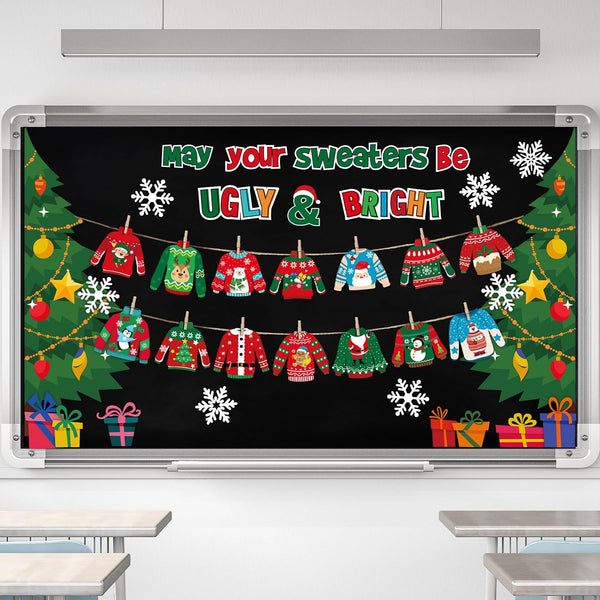 Pasimy Christmas Bulletin Board Decorations Set, Ugly Sweater Paper Cutouts for Classroom Decor
