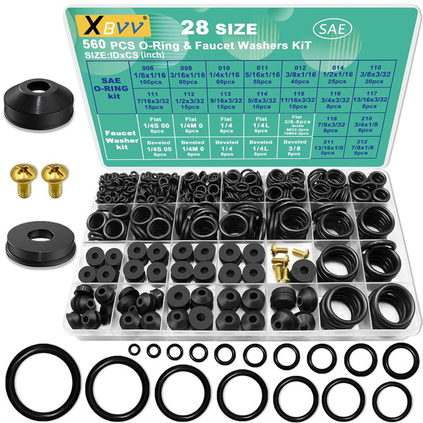 28 Size 560 Pcs Faucet Rubber Washers Kit and SAE O Ring Assortment Set for Plumbing Faucet Sealing