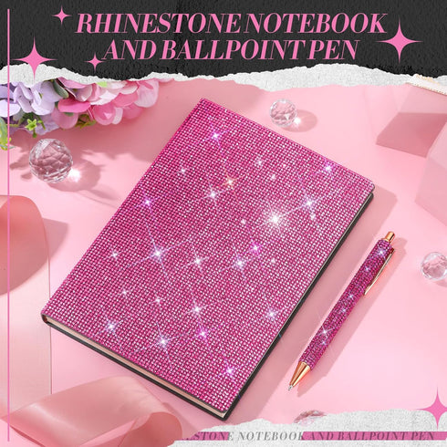 Notebook and Rhinestone Pen Sets, A5 Diamond Crystal Notebook, Crystal Pen, Bling Office Accessories, Rose Red