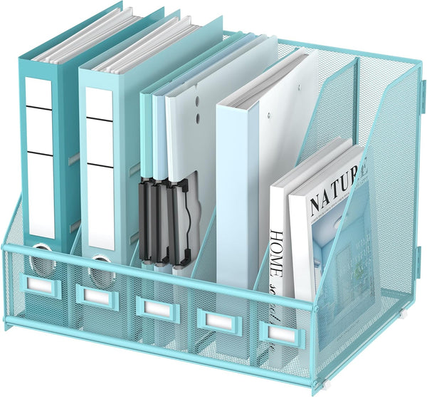 DALTACK Desk Organizers Magazine Binder Folder Holder with 5 Vertical Compartments for Office Home School Organization