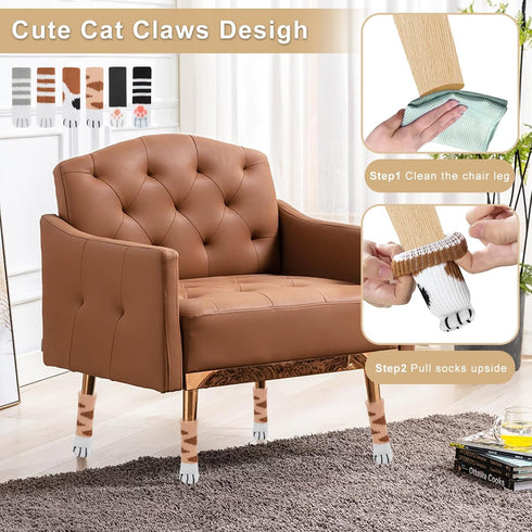 FHUIEWRY 24 (6 Pcs Chair Leg Floor Protectors,Cute Cat Paw Chair Leg Socks Non-Slip Knitted Furniture Socks, High