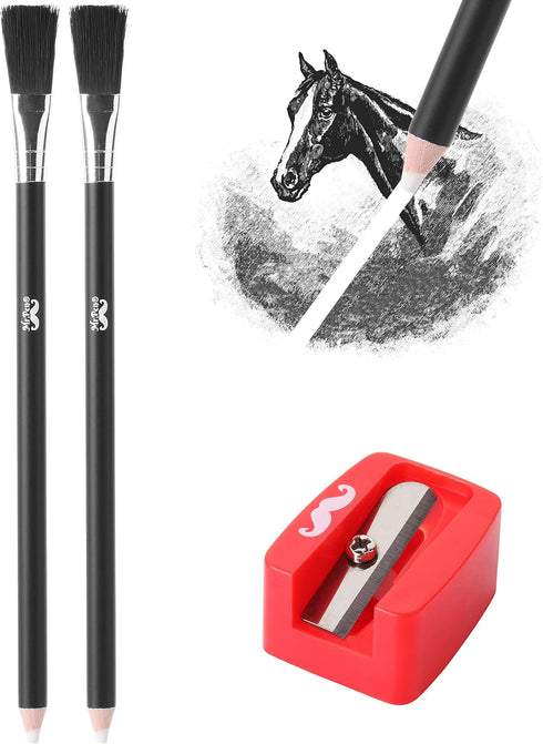 Mr. Pen Eraser Pencil Artist & Drawing Set, 3 Pcs: 2 Eraser Pencils, 1 Sharpener