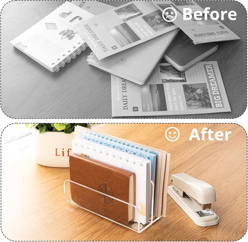 Desk Mail Organizer, 2 Section Clear Acrylic File Holder for Letters, Modern Desk Accessories