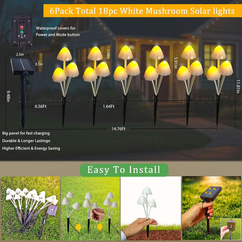Evicyego 6Pack 18 8 Solar Mushroom Lights for Outside, LED Mushrooms with Lighting Modes, Unique Mushroom Garden Decor