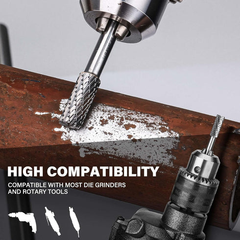 HAUTMEC Tungsten Carbide Rotary Burr Bit – 1/4" Shank, Double Cut Rotary File for Die Grinder, Professional Grade