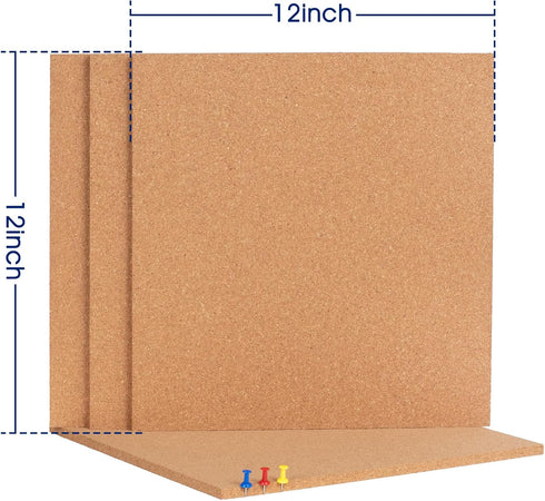 SVOPY Cork Bulletin Square Board for Walls - 4 Pack Extra Thick 12x12 Inches Cork Board Tiles for Home & School