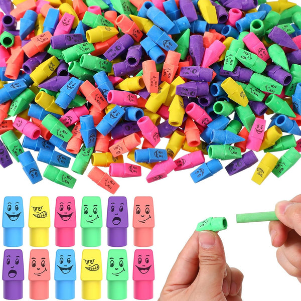Crtiin 480 Pencil Top Eraser Bulk - Funny Face Cap Erasers, Assorted Colored Toppers for Pencils