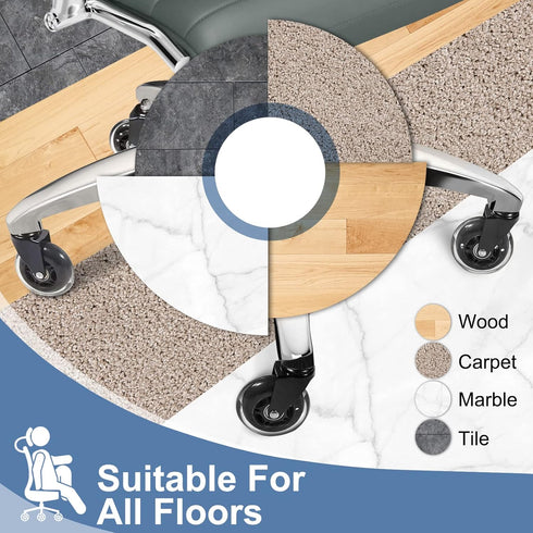 Huracan Office Chair Wheels, Set of 5, Replacement Rubber Casters for Hardwood Floor, Heavy Duty, Not Compatible with