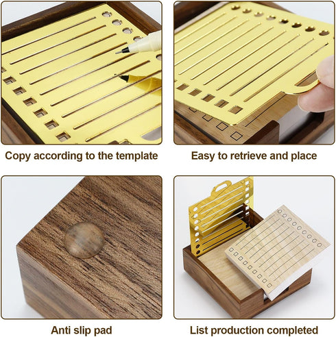Buqoo Wood Sticky Note Holder with Metal Stencil, 2 Sticky Notes 3"x3", Organizer for To Do Lists