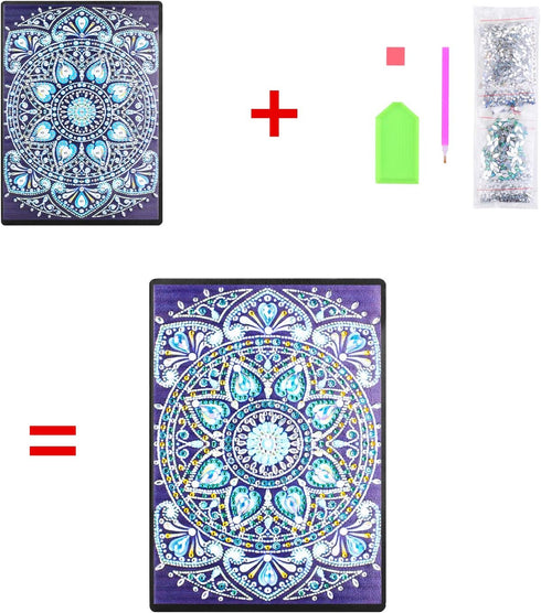 Diamond Art Painting Cover Notebook, DIY Diamond Art Diary Book, 108 Pages/54 Sheets A5 Ruled Blue