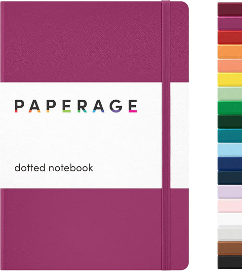 PAPERAGE Dotted Journal Notebook - Raspberry, 160 Pages, Medium 5.6 in x 8 in - 100 GSM Thick Paper, Hardcover