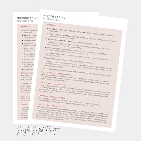 Microblading Client Paper Intake Forms, 100pk, 8.5 x 11” Paper Size, Consent Intake Consultation Aftercare, Brow Shape